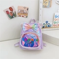 Iridescent purple toddler backpack with sequin bow and clear pocket for girls - Purple