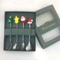 Christmas stainless steel cutlery set with silicone toppers in a green gift box - Silver Spoon and Fork 4PCS Green Gift Box