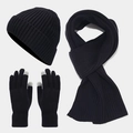 Detalle de set de invierno negro con gorro, bufanda y guantes táctiles de punto - Negro