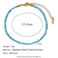 Bracciale in acciaio inossidabile placcato oro 18K con pietre naturali blu 3,2mm - Bracciale in Pietra Naturale - Larimar Apatite / 17+5cm