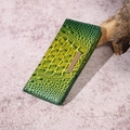 Elegant emerald green long wallet for women featuring a glossy crocodile embossed texture - Emerald Green