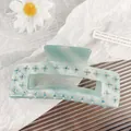 Mint green acetate hair claw clip with floral rhinestone inlay and marble texture - Sky Blue Rectangle