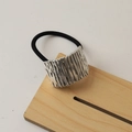 Silver metal hair tie with irregular textured alloy tube and black elastic band - 32# Striped Scorched Silver