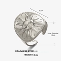 Anello etnico in acciaio inossidabile argento con rilievo sole e fascia regolabile - Anello del Sole Colore Acciaio