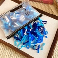 Elastic hair ties in blue and white, stored in a translucent matte zipper bag - Blue White-Thick Style (One Bag)