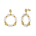 Elegant hoop earrings featuring white freshwater pearls and S925 sterling silver beads - GPE77-14K Two-Tone Pearl Hoop Earrings / Gold
