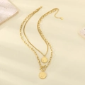 Detail of gold layered stainless steel necklace with coin pendants and OT buckle clasp - Double Layer Queen Portrait Coin Style (KN293113-SXSJ)