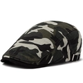 Classic camouflage flat cap in green and grey with adjustable silver metal buckle side - Adjustable / Beige