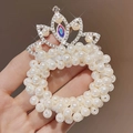 Girl's elastic pearl hair tie with a sparkling silver crown and a teardrop gemstone - Horse Eye Color Rhinestone Crown