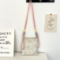 Borsa a tracolla verde chiaro con fiori e farfalle e tracolla in corda rosa regolabile - Farfalla Jacquard Verde Chiaro