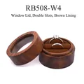 Dark walnut round wooden ring box with window lid and double brown velvet slots - Transparent Window Lid-Double Slots-Brown Velvet