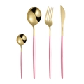 Modern 4-piece stainless steel cutlery set with elegant gold heads and pink handles - Pink Gold 4-Piece Set