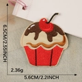 Cartoon cupcake embroidered patch for DIY apparel, 6.5x5.6cm self-adhesive sticker - Blue Purple Cream Cherry