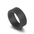 Minimalist black mesh woven titanium steel ring shown from a 45-degree angle - US 6