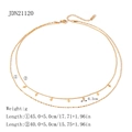 Double-layered gold titanium steel necklace with small rhombus pendants and beads - Double Layer Rhombus Pendant Style (JDN21120)