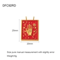 Golden stainless steel tarot pendant with red enamel hamsa hand, sun and stars patterns - DFC92 (Small) / Red