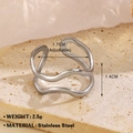 Anillo de acero inoxidable plateado de doble capa ondulada con diseño ajustable - Onda de Doble Capa / Color Acero