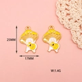 Detail view of yellow enamel mushroom charm with size dimensions 25mm height and 17mm width - 4 Yellow Mushroom Elf