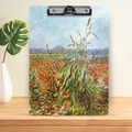 A4 wooden clipboard featuring Van Gogh style oil painting with silver metal clip - Green Wheat Ears