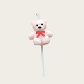 Pink bear birthday candle with red bow and plastic stick for cake decoration - Bag Packaging / Pink