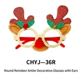 Christmas round gold glitter glasses with checkered reindeer antlers and red pom pom - Round Reindeer Antler Decorative Glasses with Ears (Red)