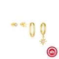 Minimalistische S925 sterling zilveren gouden oorbellen set met vier diverse stukken - 925 zilver / Goud Stijl 3