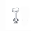 Close-up of heart-shaped stainless steel ear stud with screw-back bead in silver finish - Heart / Steel