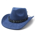 Dark blue suede western cowboy hat with beaded leather band on a clean white background - M (56-59cm) / Navy (Suede)