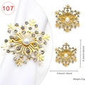 Golden snowflake napkin ring with rhinestones and pearl detail for Christmas table decor - Gold Snowflake Pearl Style 107