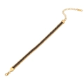 Gold stainless steel double-layered chain bracelet with black woven crystal accents - Dark Blue Zirconia