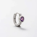 Titanium steel silver hoop earring with oval purple zircon stone on white background - Smooth Hoop Purple Oval Gem (A28-6#) / Single Piece