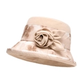 Elegant beige pink bucket sun hat with decorative fabric rose for women outdoor sun protection - Beige