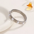 Elastic stainless steel bracelet in silver finish with inlaid white pearls - Pearl Silver Style (09 Steel)