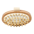 Handheld oval wooden massage brush with round nodules and a durable canvas strap - Oval Bullet Massage Brush (Varnished)