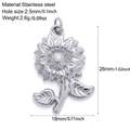 Polished stainless steel sunflower pendant charm for DIY jewelry making 26x18mm - Silver Tone Sunflower (S4)