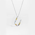S925 silver U-shaped necklace with colorful cubic zirconia stones on thin chain - Silver Letter U