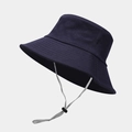 Close-up of navy blue outdoor sun hat featuring reinforced stitching and adjustable wind cord - M (56-58cm) / Navy Blue