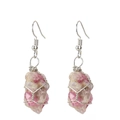 Detail of handmade silver wire wrapped raw pink tourmaline stone drop earrings for women - Silver + Tourmaline
