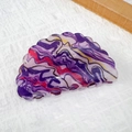 Purple semi-circle acrylic hair claw clip with abstract wave texture and gold glitter - Gypsophila Purple - Wave Round