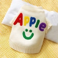 Maglione in maglia bianco crema per animali con ricami APPLE colorati in ciniglia - Taglia S / Mela Bianca
