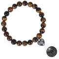 Tiger eye stone bead bracelet with black heart pendant projecting I Love You in 100 languages - Tiger Eye Bracelet
