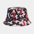Detail view of the pink camouflage pattern on a double-sided cotton bucket hat - One Size / Pink Red Camo (11#)