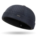 Men's navy blue quilted docker hat with rhombus pattern and metal sports emblem - Adjustable / Navy Blue