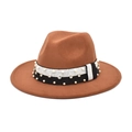 Sombrero fedora vintage de fieltro de lana marrón con elegante banda de perlas y strass - M (56-58cm) / Caqui