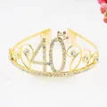 Sparkling gold birthday tiara with rhinestones and number 40 for women's party decoration - 40 Years Old / Gold