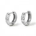 Silver stainless steel hoop earrings with sparkling rhinestones for women - Silver White Zircon (PD3507)