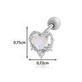 Orecchino a cuore in argento con opale e zircone, misura 0,75cm su sfondo bianco - Stile Cuore Opale (AMY1-1#银)