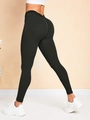 Black high-waisted scrunch butt yoga leggings with seamless ribbed texture for fitness - Black