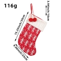 Red knitted Christmas stocking with white tree patterns and plush pom-pom charms - Knitted Tree Style (M1-2)