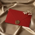 Elegant red textured linen envelope with golden 'For You' wax seal on satin background - 1pc Linen Bright Red Envelope + Wax Seal / Red